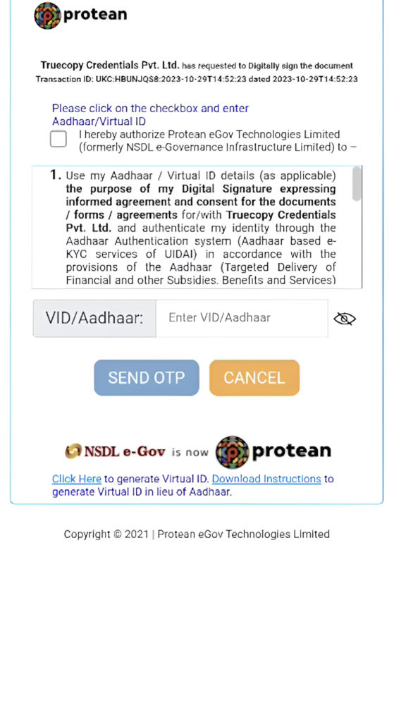 Click on the Checkbox and Enter Your Aadhaar/Virtual ID.