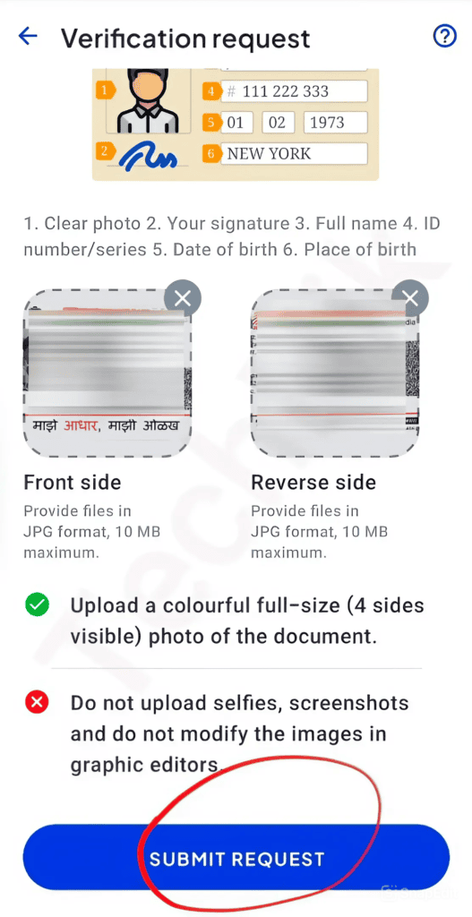 Step:-12 Upload your Document Front and Back Side.